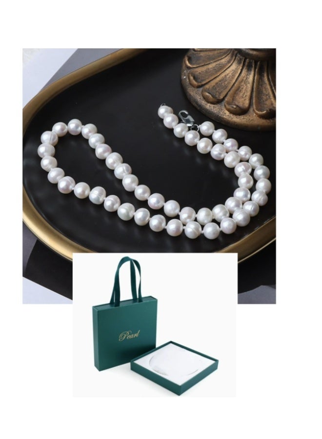 LATEEN Natural Pearl Necklace 8mm Natural Fresh Water Pearl Necklace Sterling Silver Buckle 9mm With Luxry Gift Box - Image 1